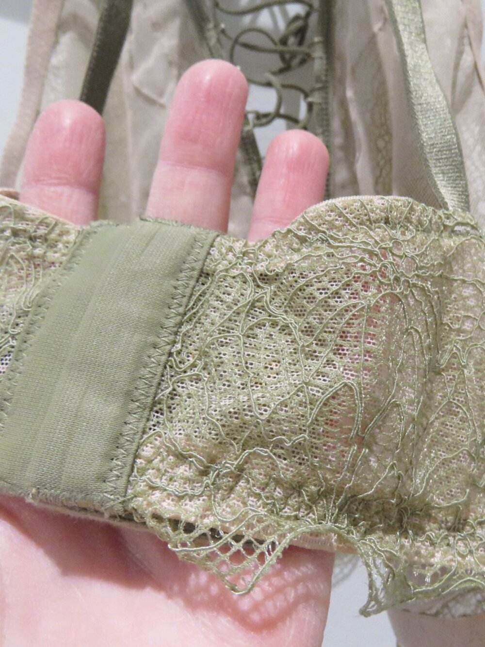 VICTORIA'S SECRET Very Sexy High Neck Lace Up Sage Green Lace Bralette XL Fairy - Picture 8 of 13